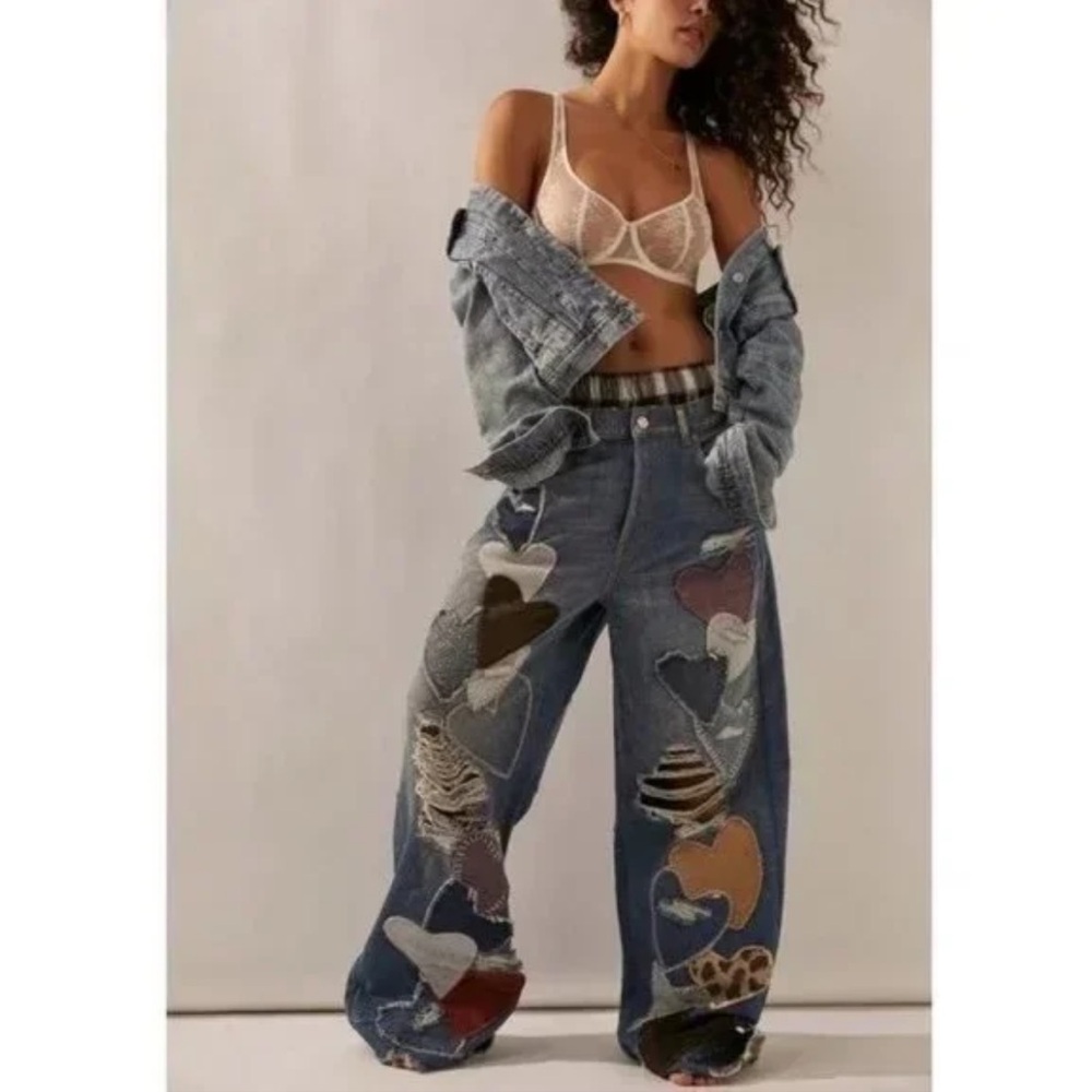 Free People Multicolor Patchwork Flare Jeans